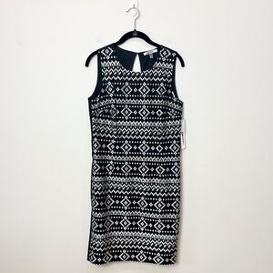 DKNYC Woven Shift Dress Black White Linen Cotton Sleeveless